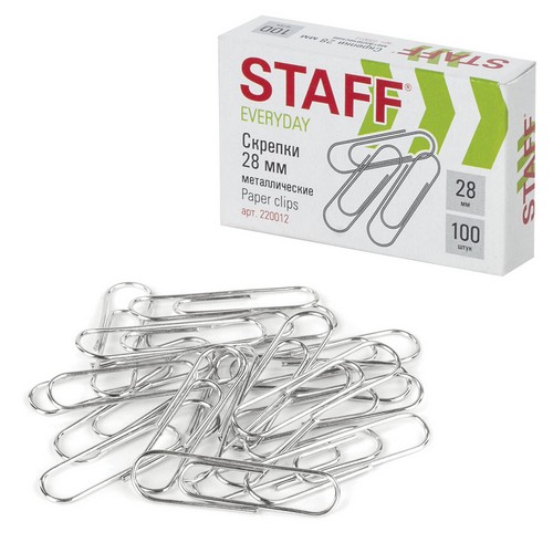 Скрепки 28мм канцеляр. STAFF EVERYDAYмет.220012 арт.220012